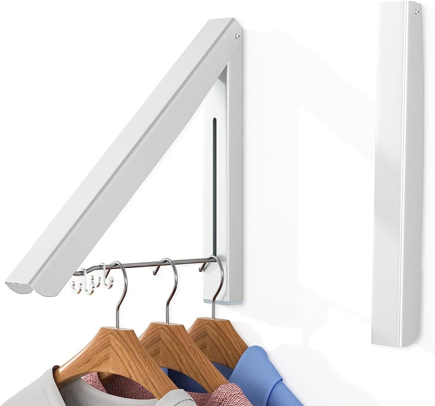 Retractable Clothes Drying Rack, Wall Mounted Foldable Laundry Hanger for Small Spaces, Small Collapsible Folding Garment Racks, Coat Hanger Dorm Accessories (Pack of 1)