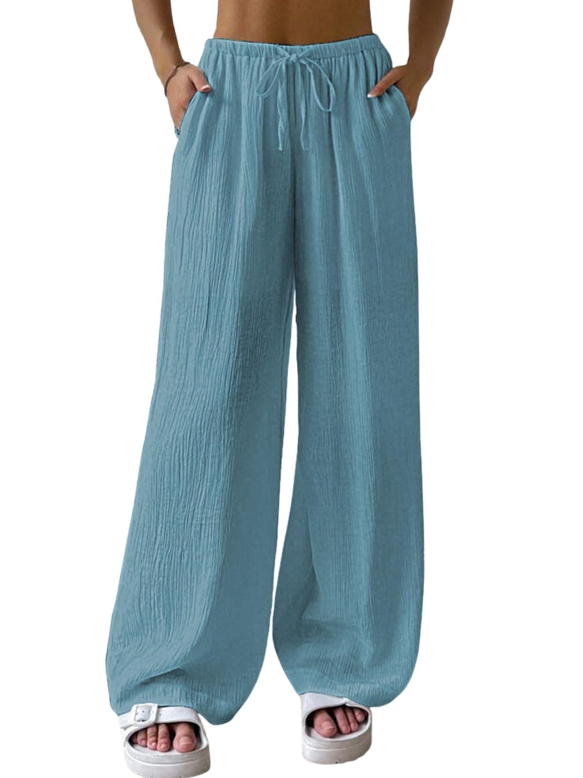 GRECIILOOKS Women Mid Rise Relaxed Trousers (GL-DP-TR1028_Light Blue, Large