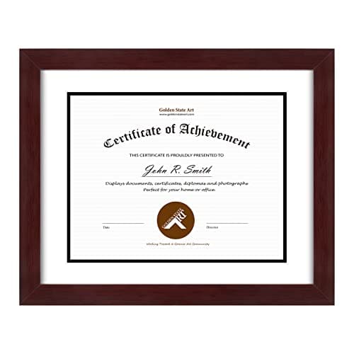Golden State Art, 11x14 Diploma Frame, Certificate Frame 8.5x11 with Double Mat or 11x14 without Mat, Mahogany Wood and Tempered Glass Front, for Document/Photo (1 Pack)