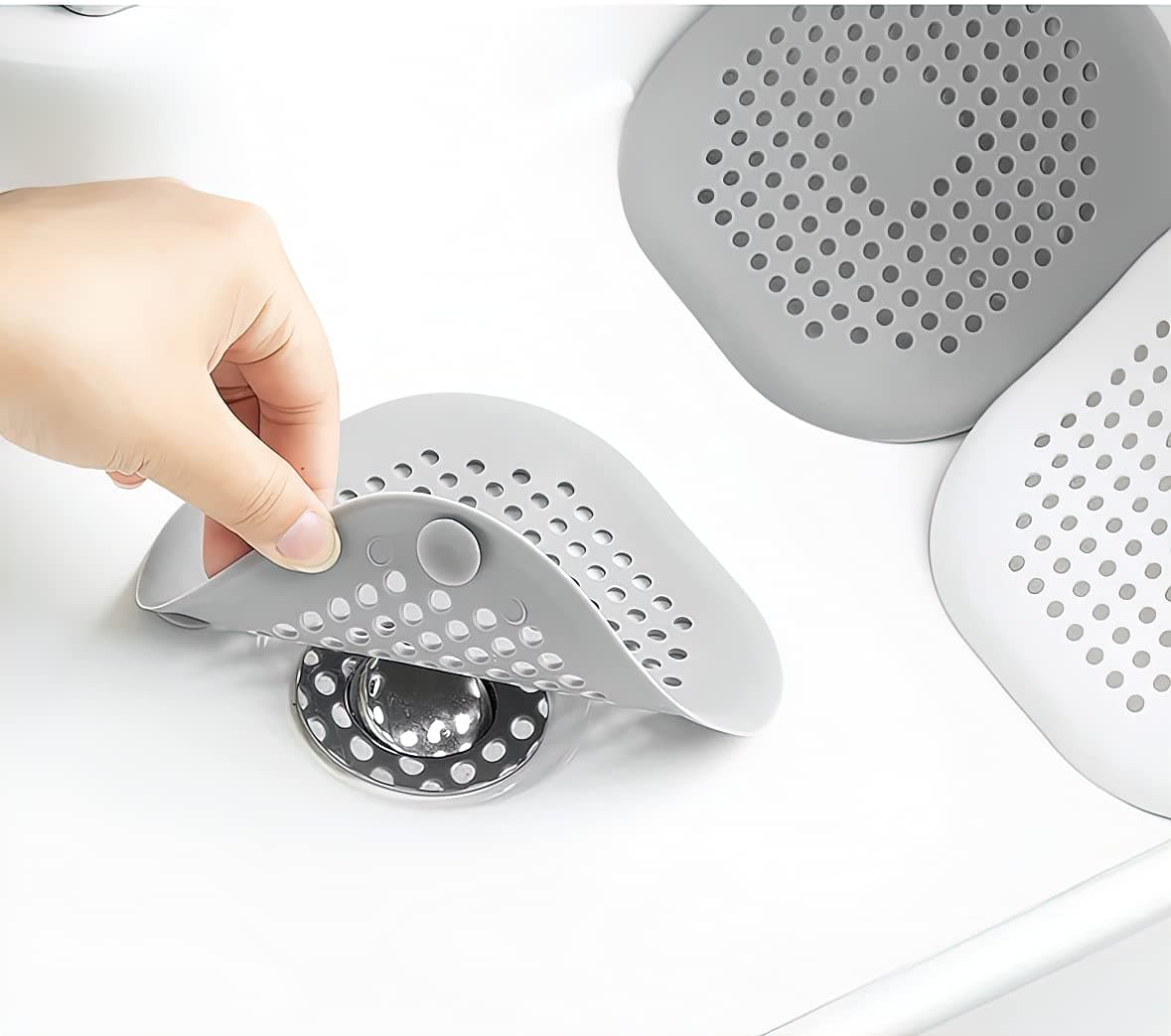 2 Pieces Shower Drain Hair Catcher Bathtub Stopper Home Protectors with Sucker Water Trap Sink Cover for Bathroom Bathtub and Kitchen GreyWhite