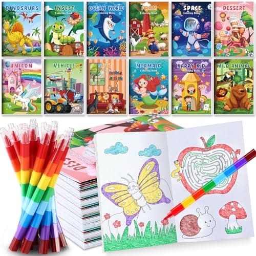 BenLouis Coloring Books for Kids With Stacking Crayons Set Mini Coloring Books Bulk for Ages 4812 Small Activity Books for Birthday Party Gifts Goodie Bags Stuffers Travel1212Pcs Colorful