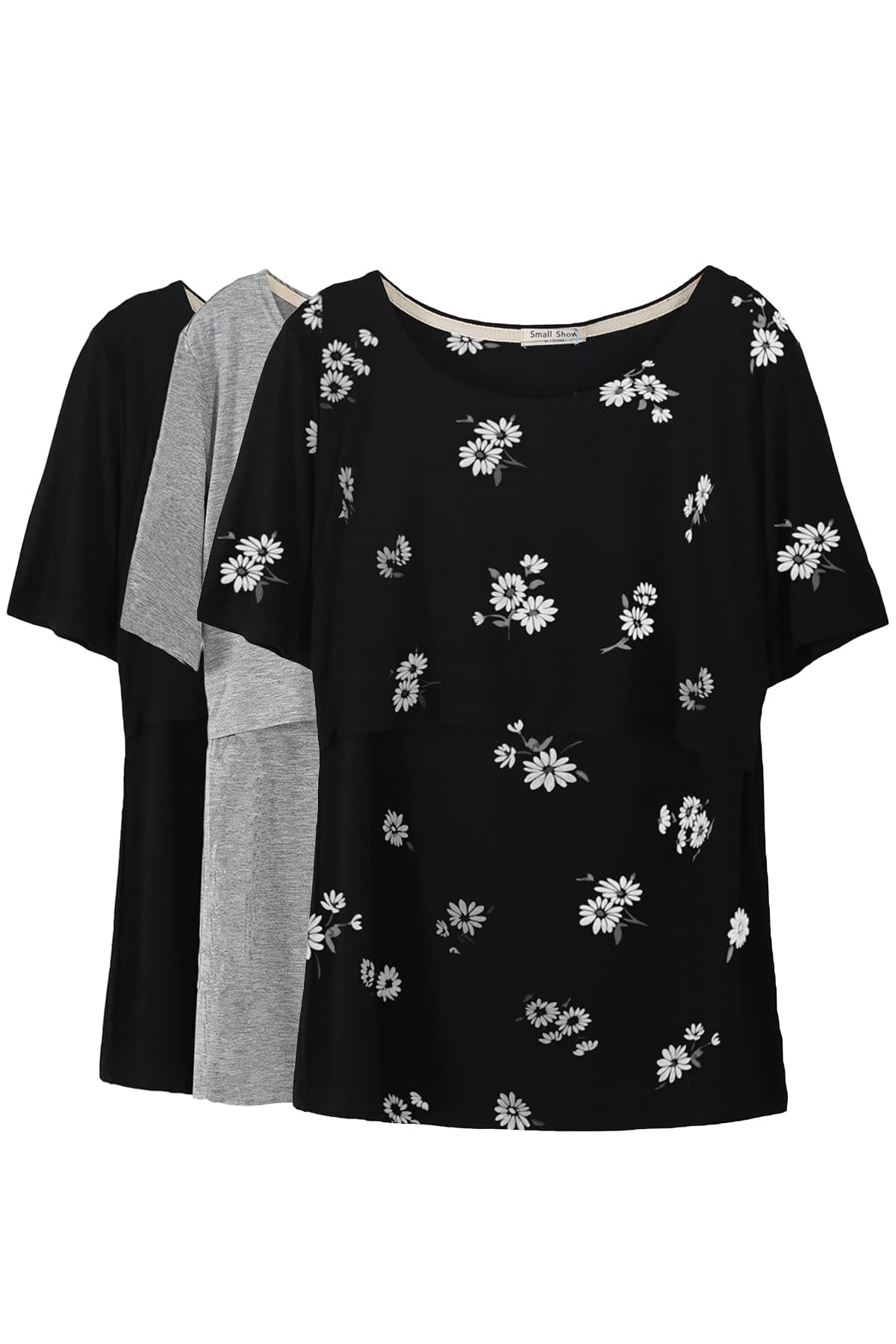Smallshow 3 Pcs Maternity Nursing TShirt Nursing Tops BlackLight GreySVP121 XXLarge