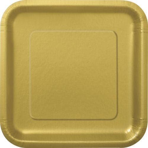 Gold Solid Square Dinner Plates - 9"( Pack of 14) - Premium Quality & Contemporary Design - Perfect for Elegant Events & Celebrations