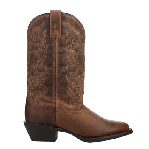 Laredo Womens Maddie Embroidered Round Toe Pull On Casual Boots Mid Calf Low Heel 12 Brown Size 8 W