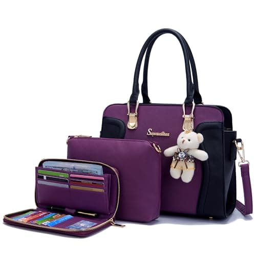 Soperwillton Purses for Women Crossbody Shoulder Handbags Top Handle Satchel Tote Bag Wallet Set 3pcs