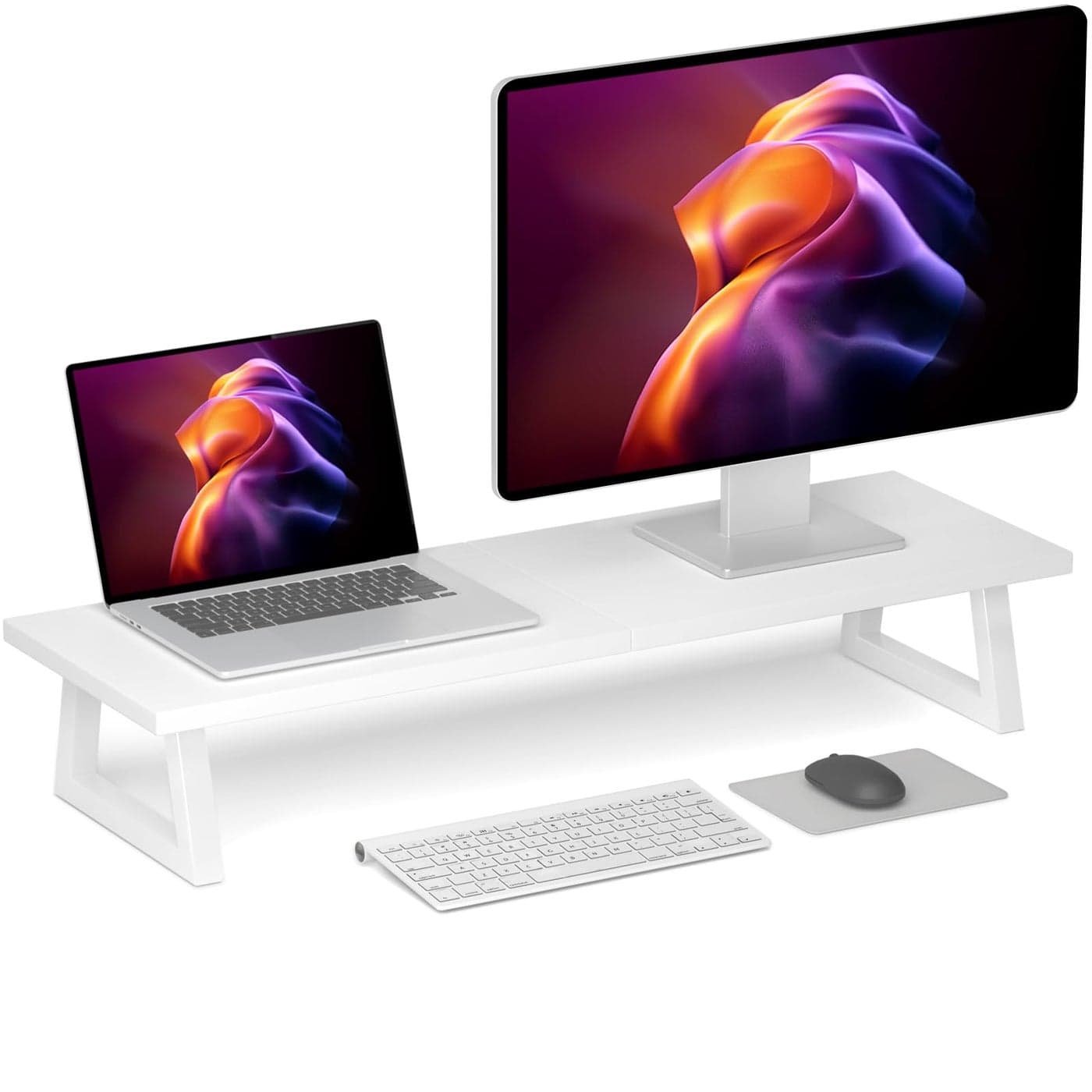 TEAMIX White Dual Monitor Riser 315 inch Wide TV Stand for 2 Monitors Wood Steel Desktop Riser for Dual Screen Office Desk Organization