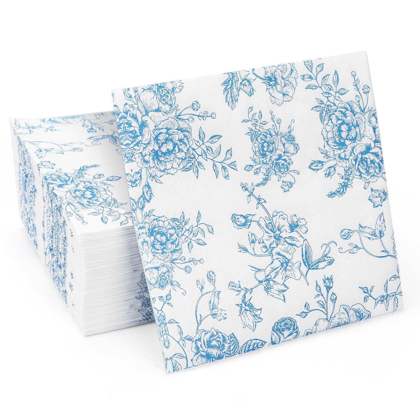 100 Pack Blue Floral Cocktail Napkins Guest Hand Towels Disposable for Bathroom Blue Floral Paper Napkins for Bridal and Baby Shower Tea Party Garden Party Birthday Party