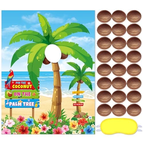 Faccito Hawaiian Party Game Luau Games Summer Tropical Pin The Sunglasses on Pineapple Pin The Coconut on Palm Tree with 24 Pcs Stickers for Tiki Summer Beach Hawaii Luau Party Supplies(Coconut)
