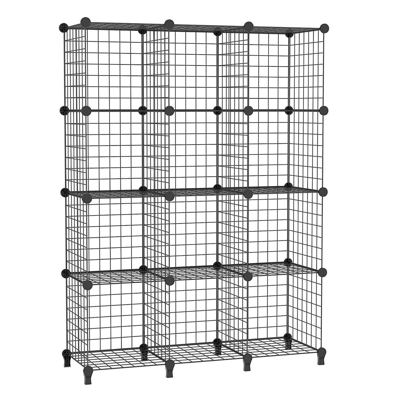 AWTATOS Wire Cube Storage Organizer Closet Organizers and Storage Metal 12 Cube Storage Shelves Bookshelf Portable Closet Clothes Organizer for Bedroom Home Office Black