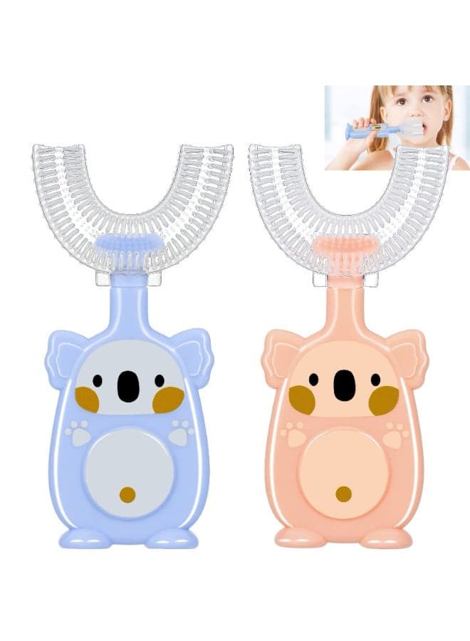2 Pcs Kids U-Shaped Toothbrush Manual Toddler Toothbrush with Silicone Bristles All-Around Cleaning Toothbrush Oral Cleaning Children Toothbrush for 2-6 Years Old