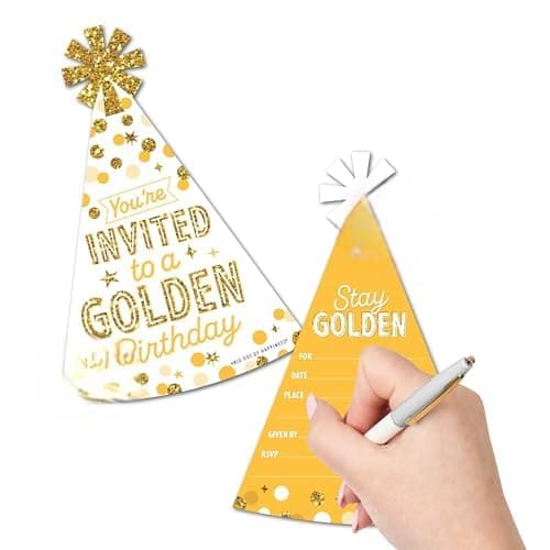 Big Dot of Happiness Golden Birthday Shaped FillIn Invitations Happy Birthday Party Invitation Cards with Envelopes Set of 12