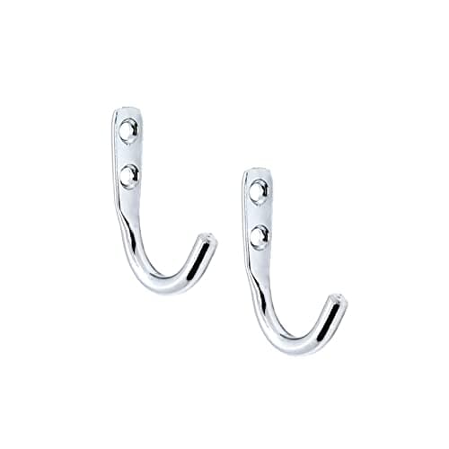 FAPBADRI Multipurpose Hooks, Used to Hang Clothes, Bags, Coats, Curtain Hold Backs, Keys, Silver Colour, Material - Stainless Steel, Screws and Wallplugs Included, Pack of 2 Pieces