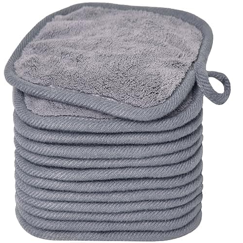 BloomSesame Makeup Remover Cloths for Face Eye Lips Reusable Makeup Remover Pads Soft Microfiber Facial Cleansing Cloths 5 x 5inch 12 Pack Gray
