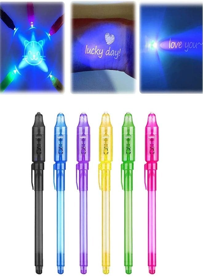Invisible Ink Pen with UV Light 6 Colors Disappearing Marker for Fun Messages and Kids Party Activities