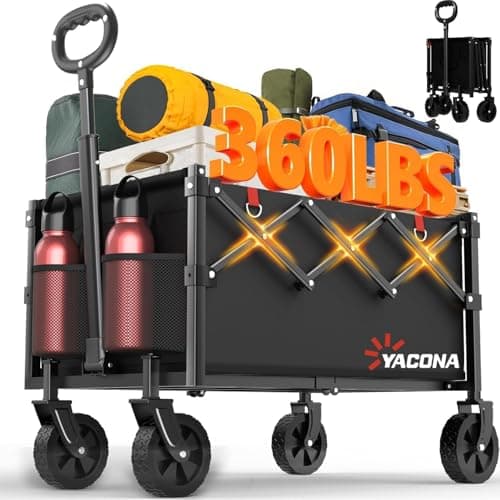 Yozoia Wagons Carts Foldable Lightweight Portable Utility Shopping Cart with Wheels Folding Grocery Wagon Cart for Grocery Camping Shopping Beach Garden Sports Black