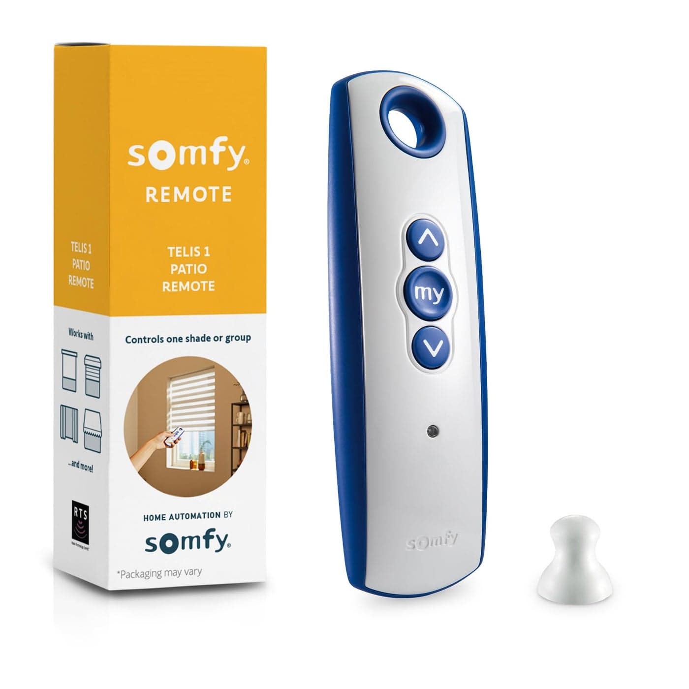 Somfy Telis 1 RTS Patio Remote Single Channel Handheld Addition or Replacement Great for Outdoor Blinds Shades Customizable My Function Stylish Blue and Gray Finish 1810643