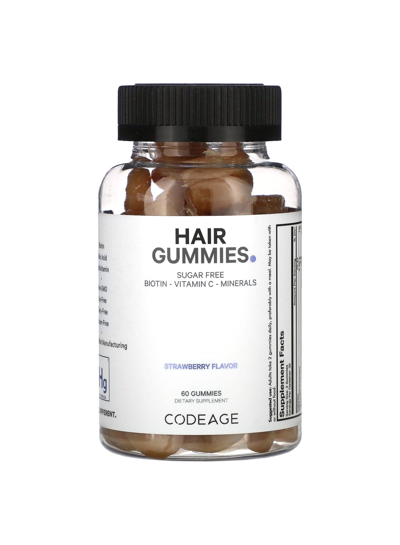 Hair Gummies, Sugar Free, Strawberry, 60 Gummies