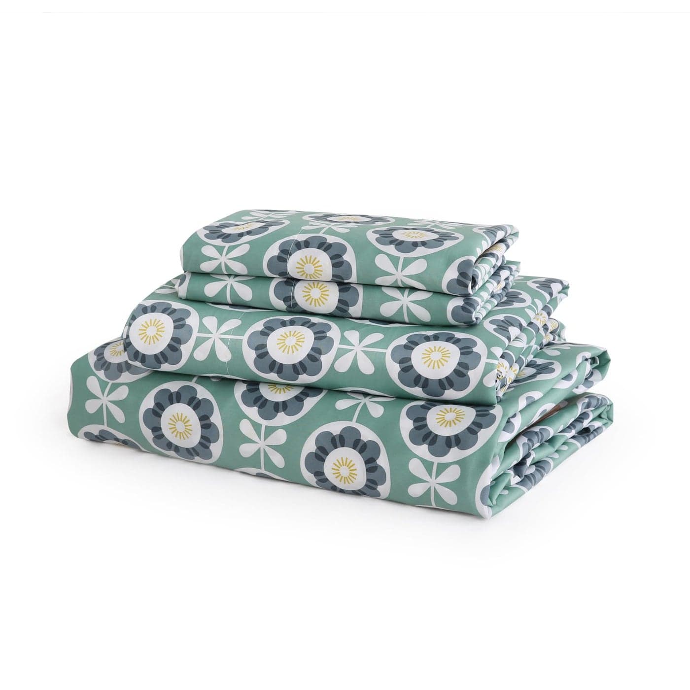 JSD Green Floral Cotton Sheet Set Queen 300 Thread Count Printed Sateen Sheets Soft Breathable Cooling Bed Sheets Deep Pocket