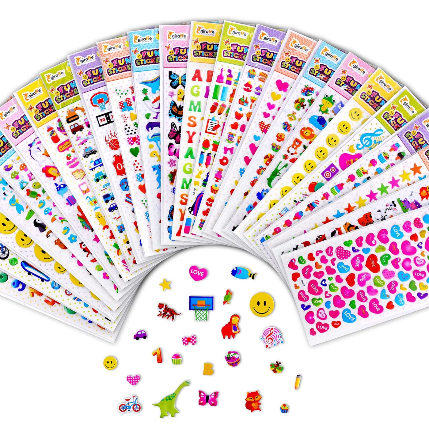 Giraffe Manufacturing 3D Puffy Stickers for Kids Bulk Pack Toddler Stickers Cars Animals More Kids Stickers Perfect for Scrapbooking Crafts Classroom Fun 1650 Small Stickers