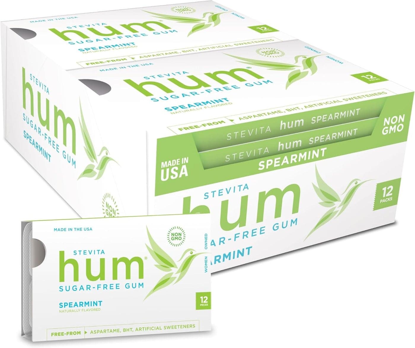 Stevita Sugar-Free Spearmint Gum - 12 Packs of 12 Pieces Each