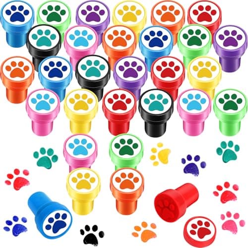 Hxezoc 24 Pieces Dog Paw Print Stamp Mini Colorful Self Inking Stamps Party Favors Assorted Stamp Set for Classroom Party Educational Learning Activities Supplies