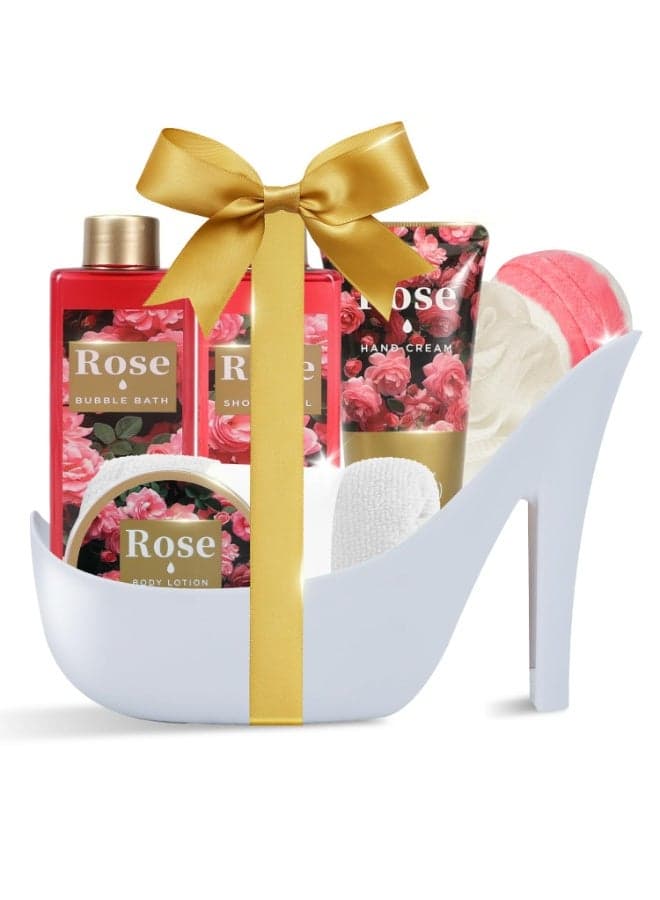 Romantic Rose Gifts for Women Spa Gift Basket, Bath Set with Bath Bombs & Body Lotion, Anniversary Valentine's Day Gifts for Her, Wife, Girlfriend