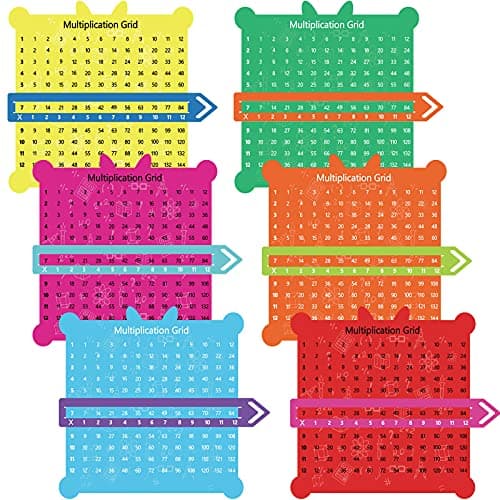 Outus 12 Pieces Multiplication Grid Slidable Education Multiplication Tables with Viewer Window for Classroom Teacher Supplies Elementary School Students and Homeschooling (Multicolor)