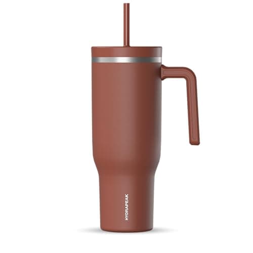 Hydrapeak Voyager 40oz Insulated Tumbler with Handle & Straw Lid, Leak Resistant Stainless Steel Travel, Cupholder Friendly Reusable Water Bottle for Work, Gym & Class (Gingerbread)