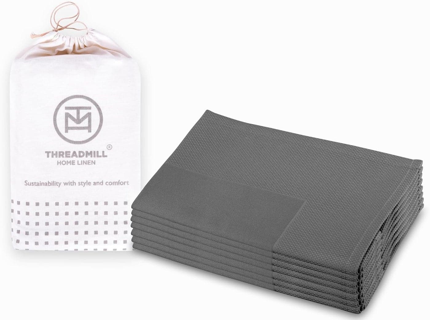 Threadmill Cloth Napkins Set of 6 Cotton Reusable 20 x 20 inch Jacquard Napkins Cloth Washable Dinner Napkins Perfect for Wedding Parties Cocktails Fall Thanksgiving Christmas Dark Grey