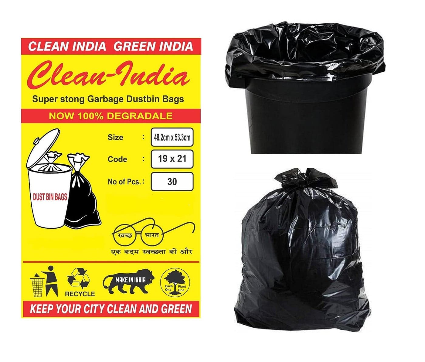 Clean India - Plastic Garbage Bags/Dustbin Bags, Medium (19X21 Inches) 30 Bags X 8 Packets (M (240 Bags Piece, Black)
