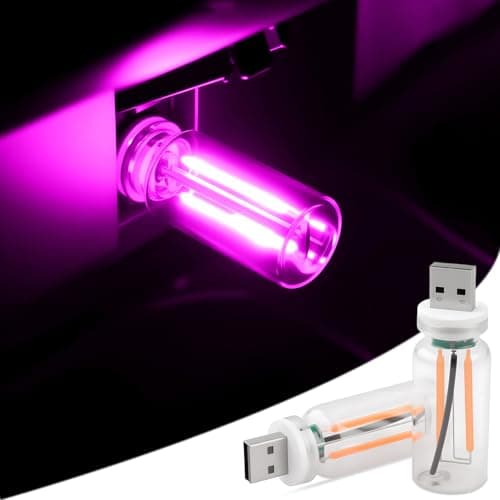 2 PCS Car USB Lights, Plug-in Retro Car Atmosphere Lamp with Touch Dimmable, Portable Mini Glass Bottle LED Bulb Night Lights for Vehicle Bedroom Hallway Camping Holiday Decoration (Purple)