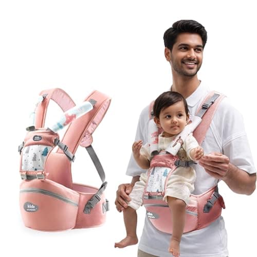 Kids Station Baby Carrier with 4 Carry Positions, Patented Design, Baby Carrier made up of Cotton, Designed for Indian Environment, Adjustable New-Born to Toddler Carrier, Max Weight Up to 15 Kgs (Pink, Ergo Baby)