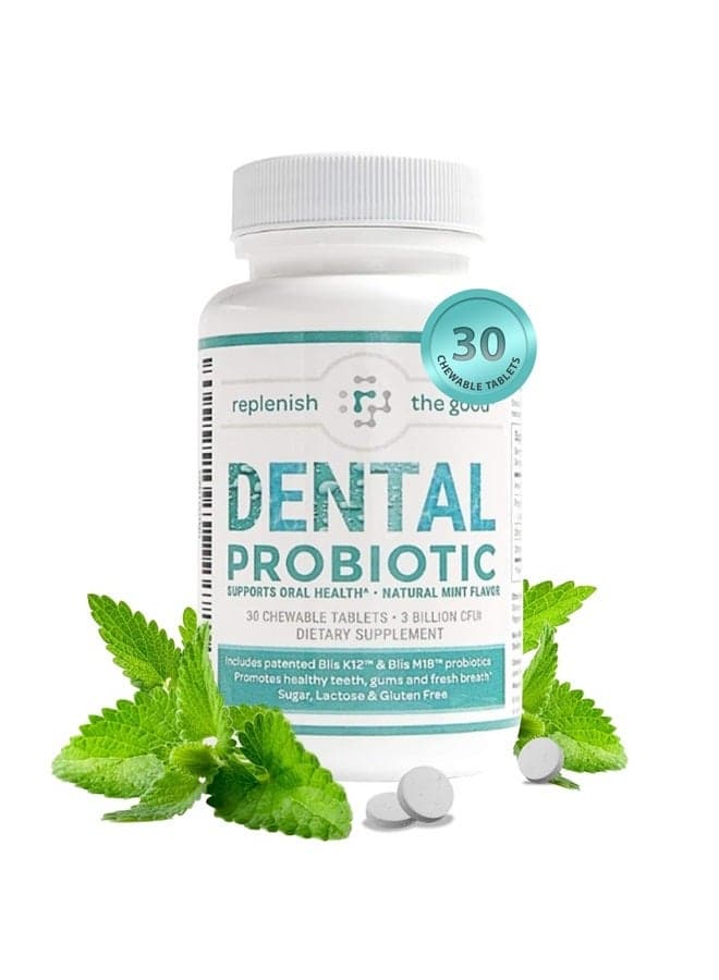 Dental Probiotic | Vegan Supplements w/BLIS K12 & M18 | Boosts Oral Health | Fights Bad Breath (Halitosis), Tooth Decay, Strep Throat | 30 Sugar-Free Chewable Tablets (Mint Flavor)