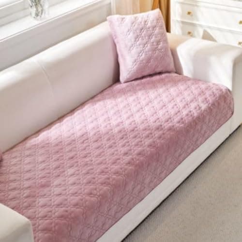 HOMETHREADS Innovative Premium Velvet Sofa Cover Mat with PVC Backing for Non-Slip Comfort | (Pink_Clubs, 1 Seater Large| 70x90cm)