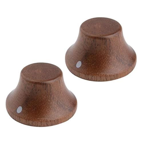 KAISH 2-Pack Wood Knobs LP/Strat Style Bell Knobs Guitar Bass Top Hat Wood Knob with Indicator Dot Walnut Wood