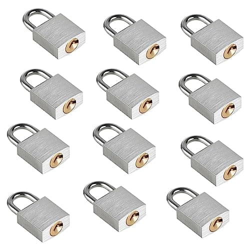 Guliffen Small Aluminum Locks with Keys, 3/4-Inch Body Width Mini Locks with Same Key for Briefcase, Boxe, Lockers, Luggage,Backpack, 12 Pack