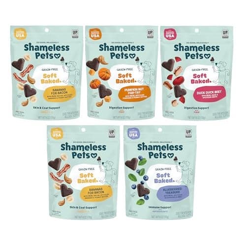 Shameless Pets Soft-Baked Dog Treats, Variety 5-Pack - Natural & Healthy Dog Chews for Small, Medium & Large Dogs - Biscuits Baked & Made in USA, Free from Grain, Corn & Soy