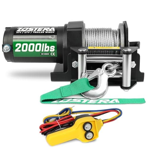 Zostera 2000lb Winch for ATV, with Steel Cable,ATV Winch with Wired Manual Remote Control Switch,IP65 Waterproof,with Mounting Plate,with Roller Fairlead&Hook