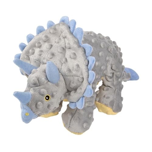 goDog Dinos Frills Squeaky Plush Dog Toy with Chew Guard Technology Durable Fabric Squeaker for Active Play Gray Large