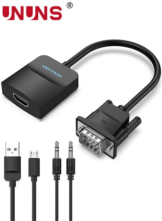 VGA to HDMI Adapter Converter, UNUNS 1080P Video Dongle Adaptador VGA Converter with Audio Cable (0.5ft/0.15m), Active VGA Male to HDMI Female for PC, Laptop, Projector, Monitor