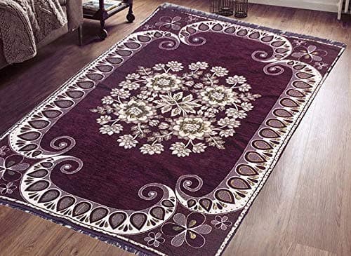 Purav Light Home Decor Cotton Carpets for Living Room 5x7 feet Multi-Use Flower Design Carpet Mats (Burgundy Colour)