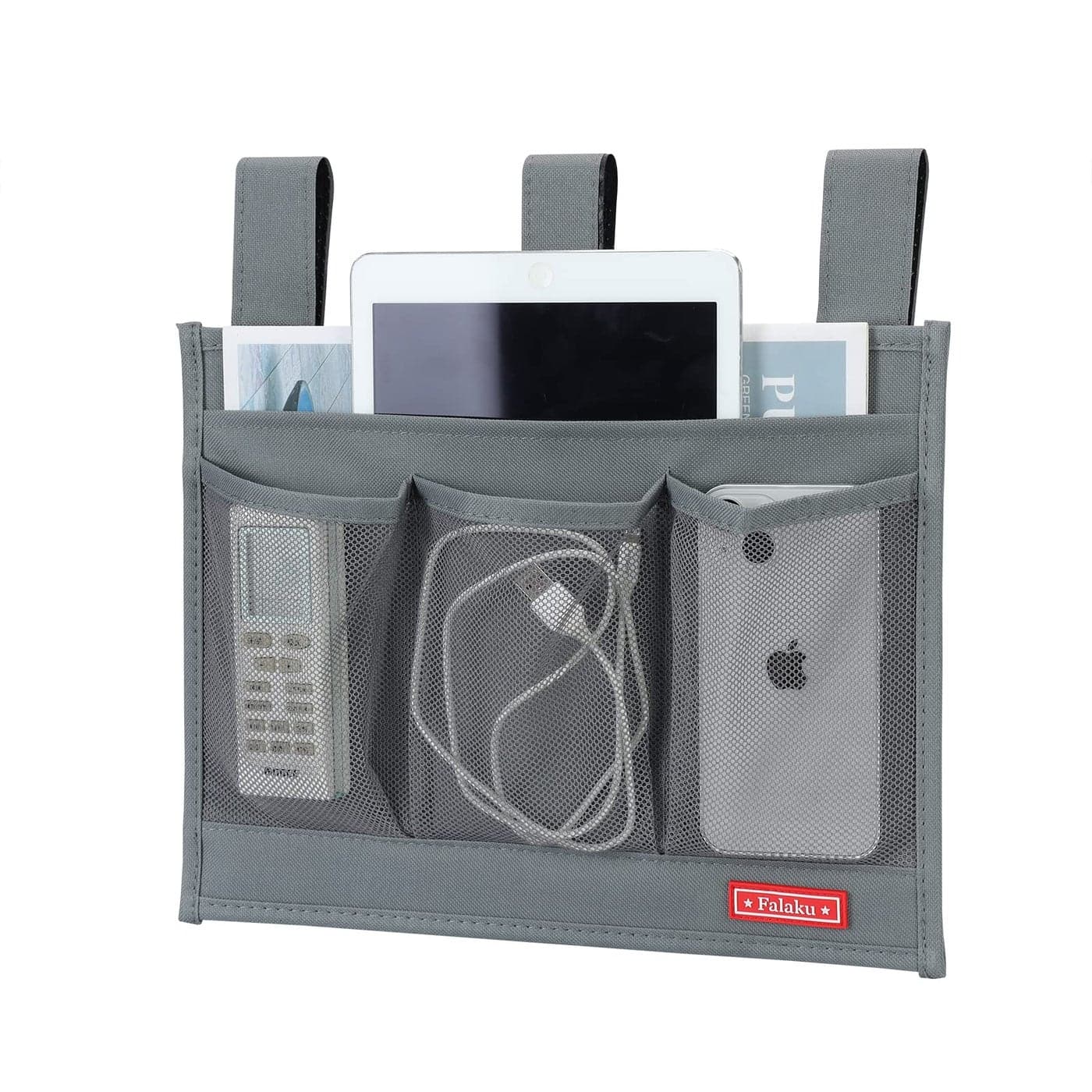 Falaku Hanging Bedside CaddyBedside Organizer Caddy for Bed Rails4 PocketsGrey