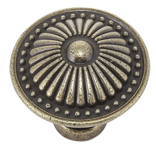 trust4care 15-Pack Antique Brass Kitchen Cabinet Knobs Pulls, Zinc Weathered Brass Round Dresser Drawer Knobs with Sunburst Pattern, Vintage Farmhouse Sideboard Handle Hardware
