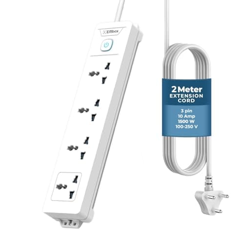 EMBOX Extension Board with Switches 1500 W, 4 Universal Sockets, Master Switch,6 amp Spike Guard, LED Indicator and Safety Shutter, 2 Meter Extension Cord