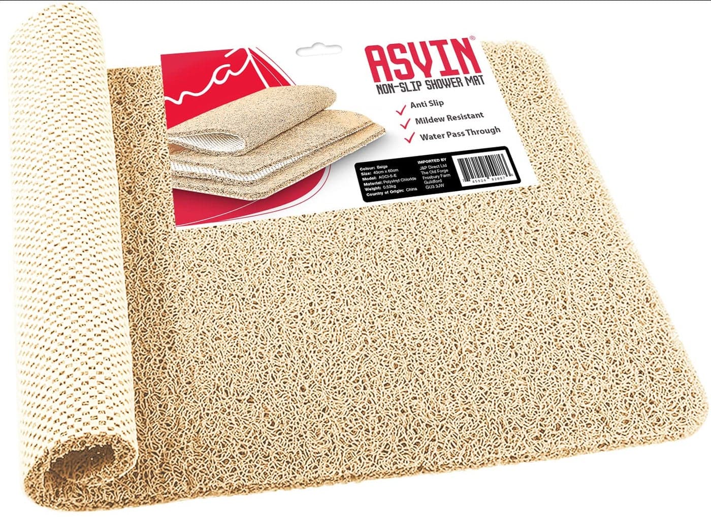 Asvin Soft Textured Bath Shower Tub Mat 24x16 Inch Phthalate Free Non Slip Comfort Bathtub Mats with Drain PVC Loofah Bathroom Mats for Wet Areas Quick Drying
