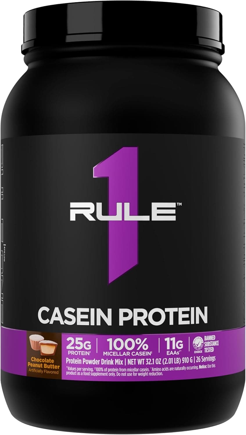 Rule 1 Casein Protein 25g Protein and 11g EAAs Per Serving from SlowRelease Micellar Casein for Overnight Recovery and Sustained Delivery Between Meals 2 Pounds Chocolate Peanut Butter