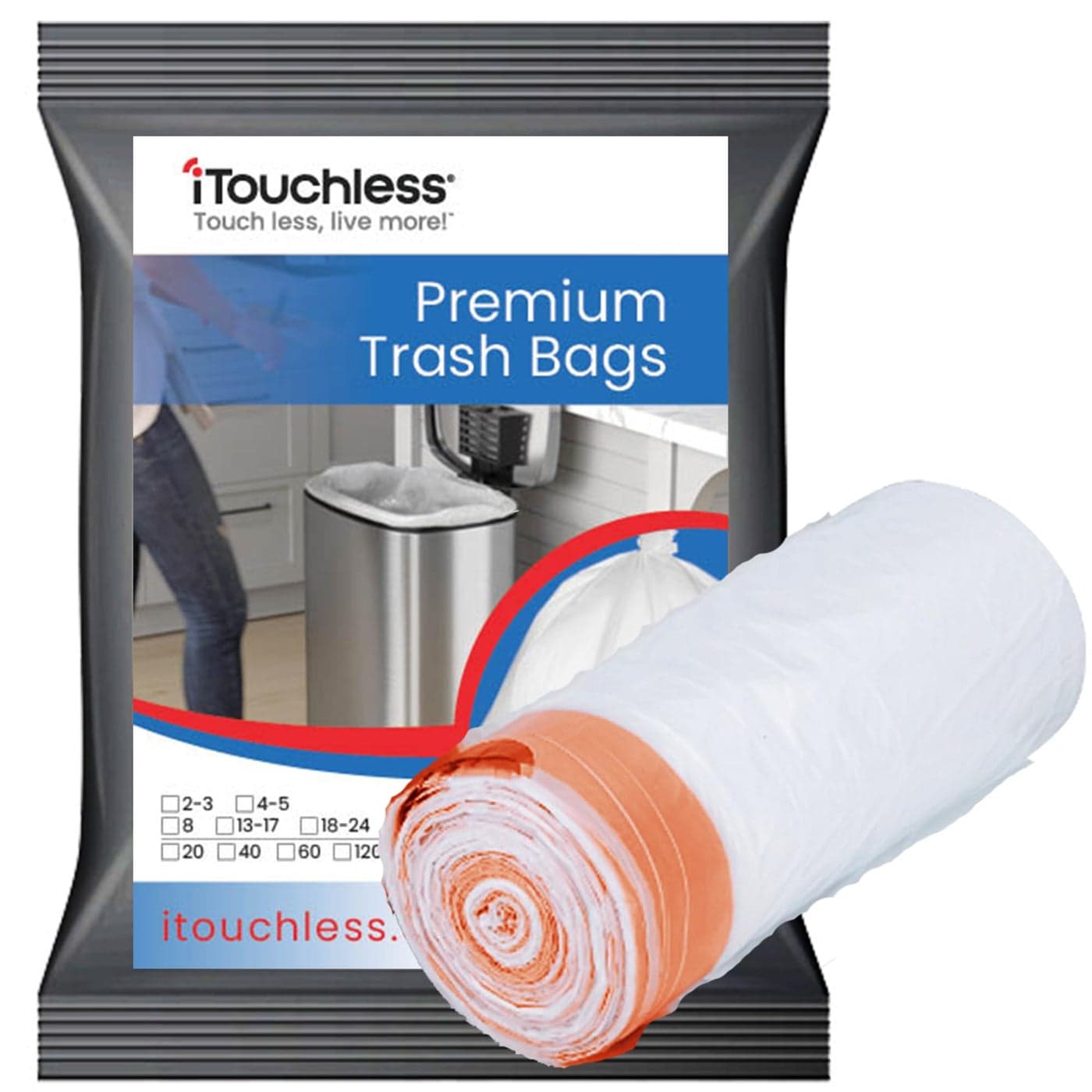 iTouchless Tall 18 Gallon Trash Bags 40 Count ExtraLarge Strong Bathroom Kitchen Garbage Can Bin Liners for Rubbish Recycling Compost in the Home Office Clear