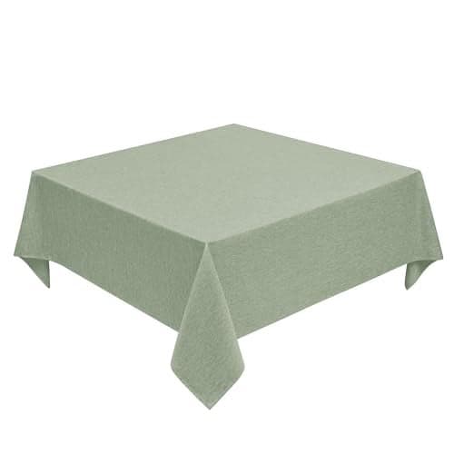 Decorelia Faux Linen Square Tablecloth for Dining Room,Waterproof Texture Decorative Farmhouse Rustic Table Cloth for Indoor Outdoor Party Holiday Banquet Picnics Patio,52x52 Inch (Square),Sage Green