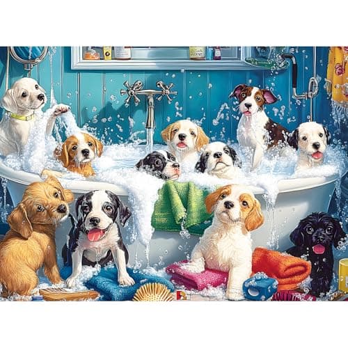 500 Piece Puzzle for Adults Cute Dogs Bathing Jigsaw Puzzle for Adults Kids Seniors EcoFriendly Recycled Paper Fun Challenging Family Game Gift for Friends and Family 205 x 15 in