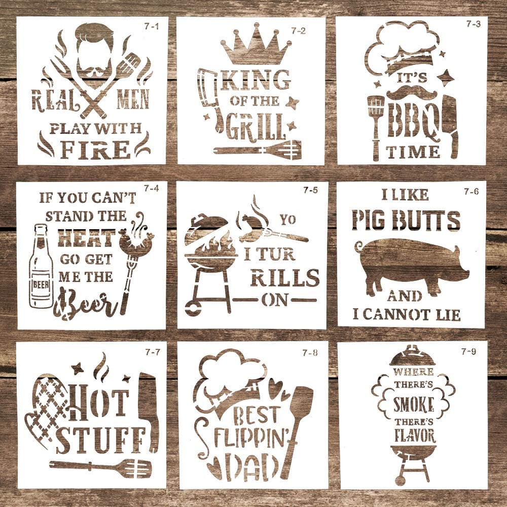 Stencil for PaintingDIY Decorative Reusable Barbecue Letter Stencil Template for Crafts Scrabooking Painting on CakeCookieWoodCanvasFloorWall 59 x 59 Inch Set of 9